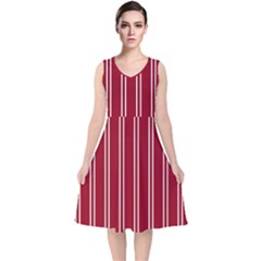 Nice Stripes - Carmine Red V-neck Midi Sleeveless Dress  by FashionBoulevard