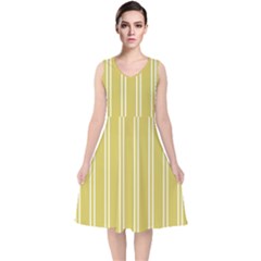 Nice Stripes - Ceylon Yellow V-neck Midi Sleeveless Dress  by FashionBoulevard