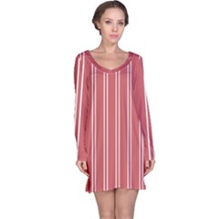 Nice Stripes - Indian Red Long Sleeve Nightdress by FashionBoulevard