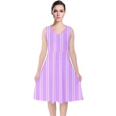 Nice Stripes - Lavender Purple V-neck Midi Sleeveless Dress  by FashionBoulevard