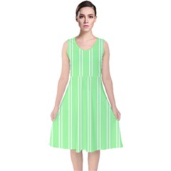 Nice Stripes - Mint Green V-neck Midi Sleeveless Dress  by FashionBoulevard