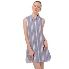 Nice Stripes - Silver Grey Sleeveless Shirt Dress by FashionBoulevard