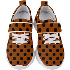 Polka Dots - Black On Burnt Orange Kids  Velcro Strap Shoes by FashionBoulevard