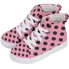 Polka Dots Black On Flamingo Pink Kids  Hi-top Skate Sneakers by FashionBoulevard