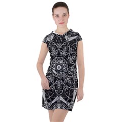 Black And White Pattern Drawstring Hooded Dress by Sobalvarro