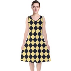 Block Fiesta Black And Mellow Yellow V-neck Midi Sleeveless Dress  by FashionBoulevard