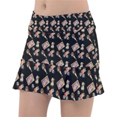 Robin Art Black Pattern Tennis Skorts by snowwhitegirl