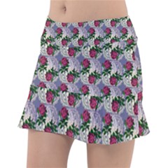 Doily Rose Pattern Blue Tennis Skorts by snowwhitegirl