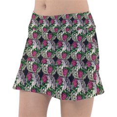 Doily Rose Pattern Black Tennis Skorts by snowwhitegirl