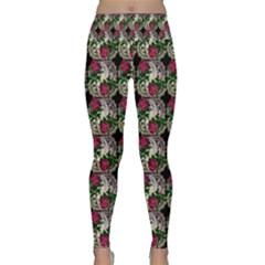 Doily Rose Pattern Black Lightweight Velour Classic Yoga Leggings by snowwhitegirl