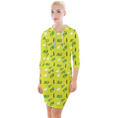 Green Elephant Pattern Yellow Quarter Sleeve Hood Bodycon Dress by snowwhitegirl