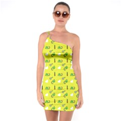 Green Elephant Pattern Yellow One Soulder Bodycon Dress by snowwhitegirl