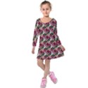 Doily Rose Pattern Red Kids  Long Sleeve Velvet Dress View1