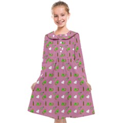 Green Elephant Pattern Mauve Kids  Midi Sailor Dress by snowwhitegirl