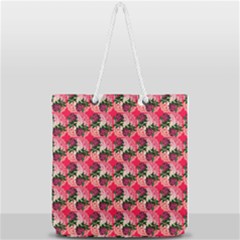 Doily Rose Pattern Watermelon Pink Full Print Rope Handle Tote (large) by snowwhitegirl