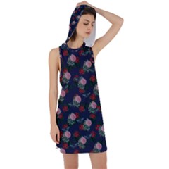 Dark Floral Butterfly Blue Racer Back Hoodie Dress by snowwhitegirl