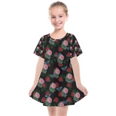 Dark Floral Butterfly Black Kids  Smock Dress by snowwhitegirl