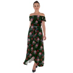 Dark Floral Butterfly Green Off Shoulder Open Front Chiffon Dress by snowwhitegirl