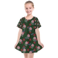 Dark Floral Butterfly Green Kids  Smock Dress by snowwhitegirl