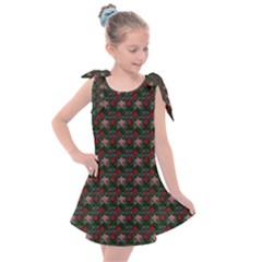 Dark Floral Butterfly Teal Bats Lip Green Small Kids  Tie Up Tunic Dress by snowwhitegirl