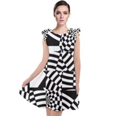 Black And White Crazy Pattern Tie Up Tunic Dress by Sobalvarro