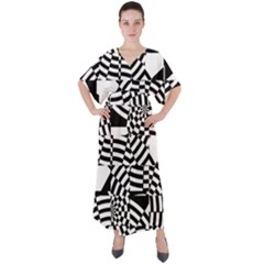 Black And White Crazy Pattern V-neck Boho Style Maxi Dress by Sobalvarro