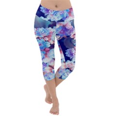 Flowers Lightweight Velour Capri Yoga Leggings by Sparkle