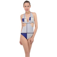 Tableau I, By Piet Mondriaan Halter Front Plunge Swimsuit by Sobalvarro