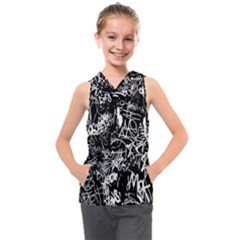 Graffiti Abstract Collage Print Pattern Kids  Sleeveless Hoodie by dflcprintsclothing