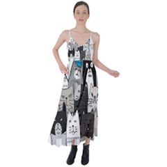 Cute Cat Hand Drawn Cartoon Style Tie Back Maxi Dress by Vaneshart