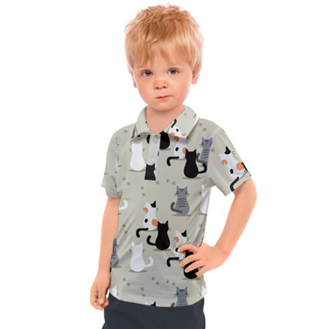 Cute Cat Seamless Pattern Kids  Polo Tee by Vaneshart