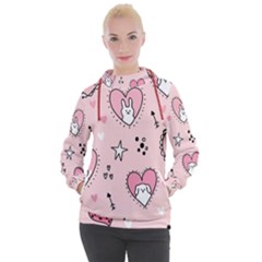 Cartoon Cute Valentines Day Doodle Heart Love Flower Seamless Pattern Vector Women s Hooded Pullover by Vaneshart