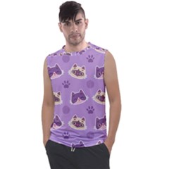 Cute Colorful Cat Kitten With Paw Yarn Ball Seamless Pattern Men s Regular Tank Top by Vaneshart