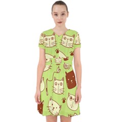 Cute Hand Drawn Cat Seamless Pattern Adorable In Chiffon Dress by Vaneshart