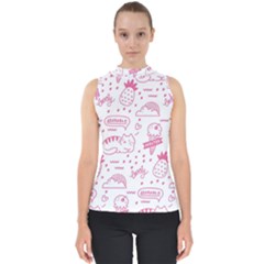 Cute Girly Seamless Pattern Mock Neck Shell Top by Vaneshart