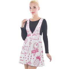 Cute Girly Seamless Pattern Plunge Pinafore Velour Dress by Vaneshart