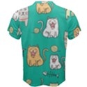 Seamless Pattern Cute Cat Cartoon With Hand Drawn Style Men s Cotton Tee View2