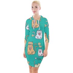 Seamless Pattern Cute Cat Cartoon With Hand Drawn Style Quarter Sleeve Hood Bodycon Dress by Vaneshart