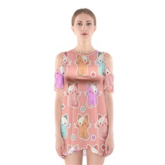 Cute Kawaii Kittens Seamless Pattern Shoulder Cutout One Piece Dress by Vaneshart