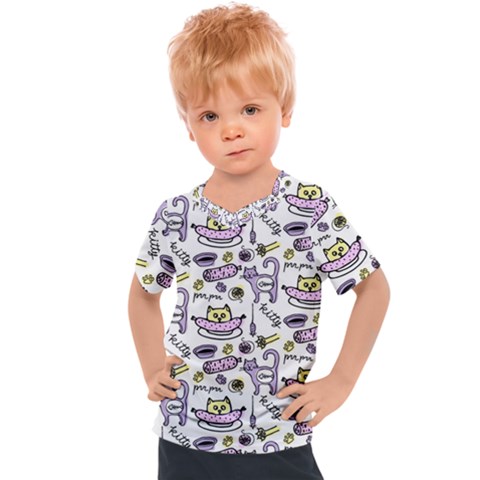 Hand Drawn Cute Cat Pattern Kids  Sports Tee by Vaneshart