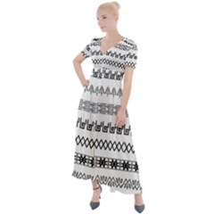 Borders Ikat Ethnic Frame Tribal Button Up Short Sleeve Maxi Dress by Wegoenart