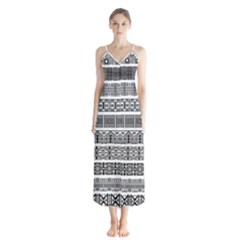 Borders Ikat Ethnic Frame Tribal Button Up Chiffon Maxi Dress by Wegoenart