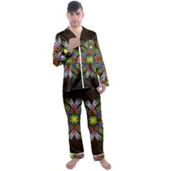 Fractal Flower Fantasy Pattern Men s Satin Pajamas Long Pants Set by Wegoenart