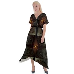 Fractal Artwork Abstract Fantasy Cross Front Sharkbite Hem Maxi Dress by Wegoenart