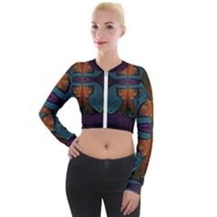 Art Abstract Fractal Pattern Long Sleeve Cropped Velvet Jacket by Wegoenart