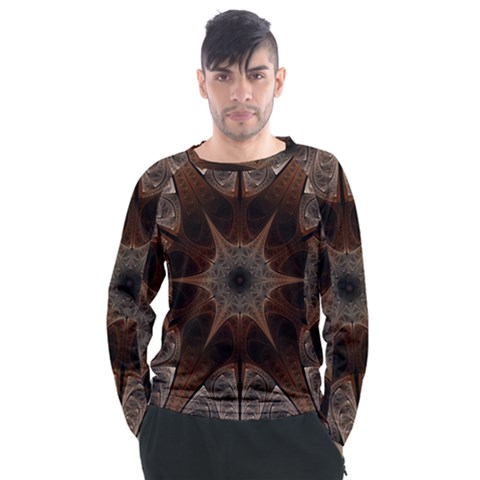 Fractal Abstract Star Pattern Men s Long Sleeve Raglan Tee by Wegoenart