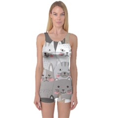 Cute Cats Seamless Pattern One Piece Boyleg Swimsuit by Wegoenart