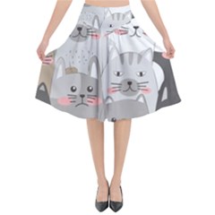 Cute Cats Seamless Pattern Flared Midi Skirt by Wegoenart