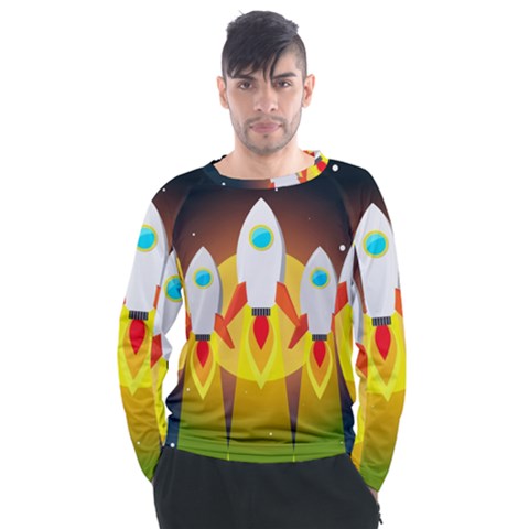 Rocket Take Off Missiles Cosmos Men s Long Sleeve Raglan Tee by Wegoenart