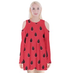 Seamless Watermelon Surface Texture Velvet Long Sleeve Shoulder Cutout Dress by Nexatart